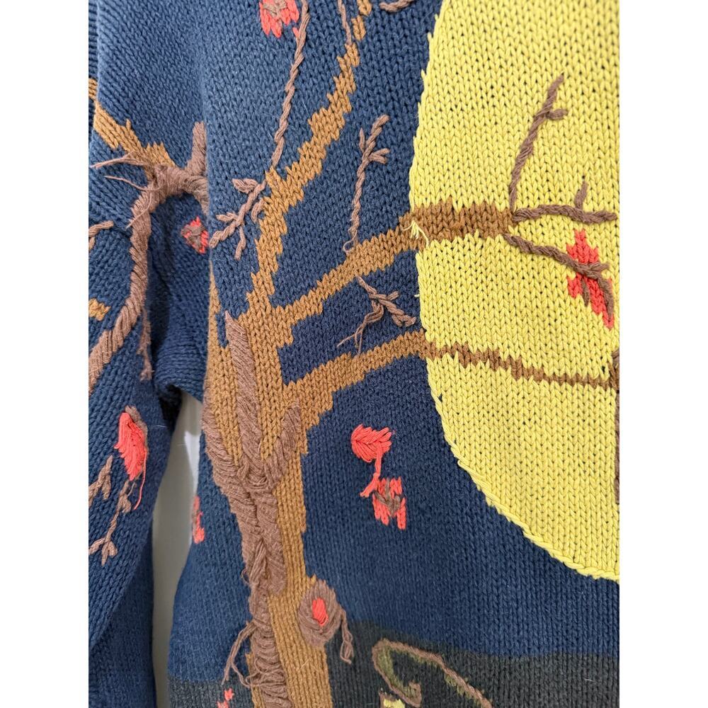 Vintage Lauren Hansen Halloween Sweater Witch Pumpkin Tree Knit Blue Size Large - Picture 3 of 7